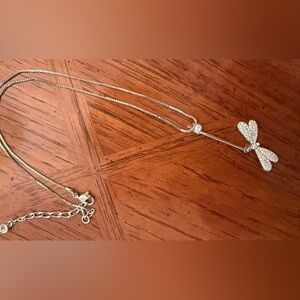 Elegant Swarovski Silver Dragonfly Necklace with Crystal Accents